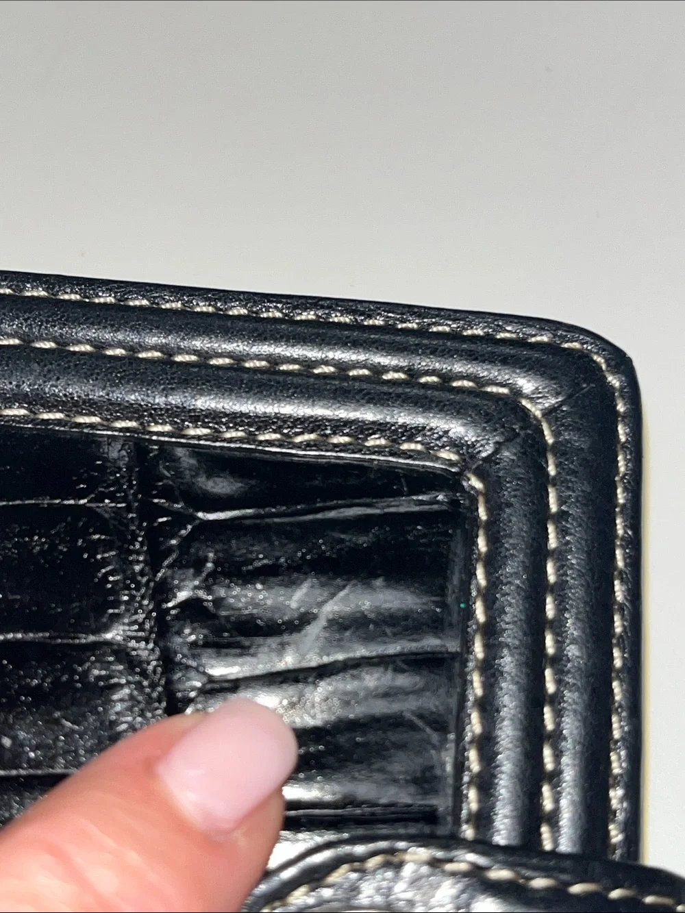 Brighton Black Leather Croc Stamped Print Wallet with Decorative Snap